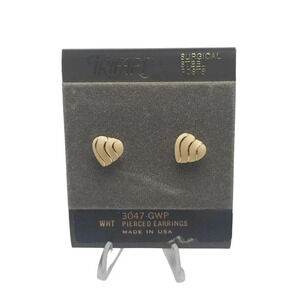 Trifari Gold-Tone Heart Pierced Earrings With Surgical Steel Posts